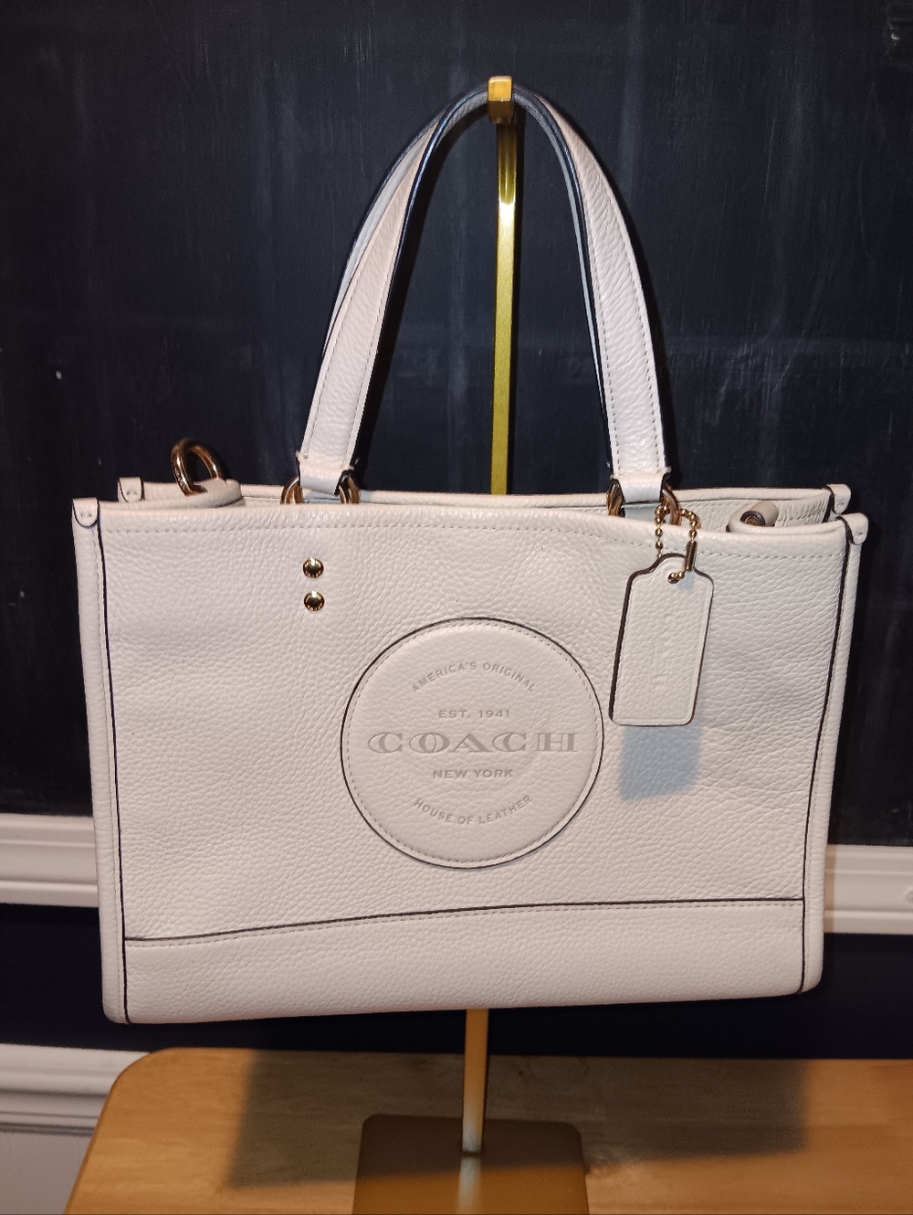 Coach White Leather Dempsey Logo Tote Bag With D Rings